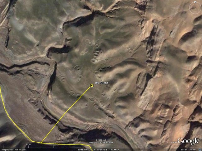 Fig. 3 Site “BG Sh001” as seen on the satellite image (eye altitude 900 m).