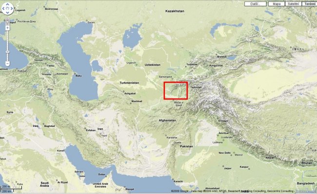 Fig. 10 Map of Asia, southern Uzbekistan marked, source: Google Maps